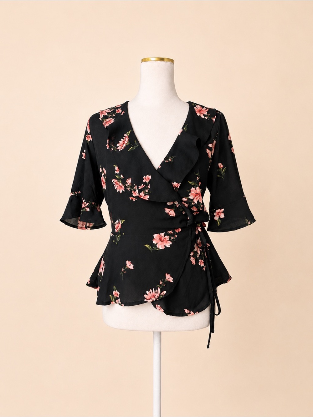 Lydelle Floral  Wrap Ruffle Peplum Blouse NWOT